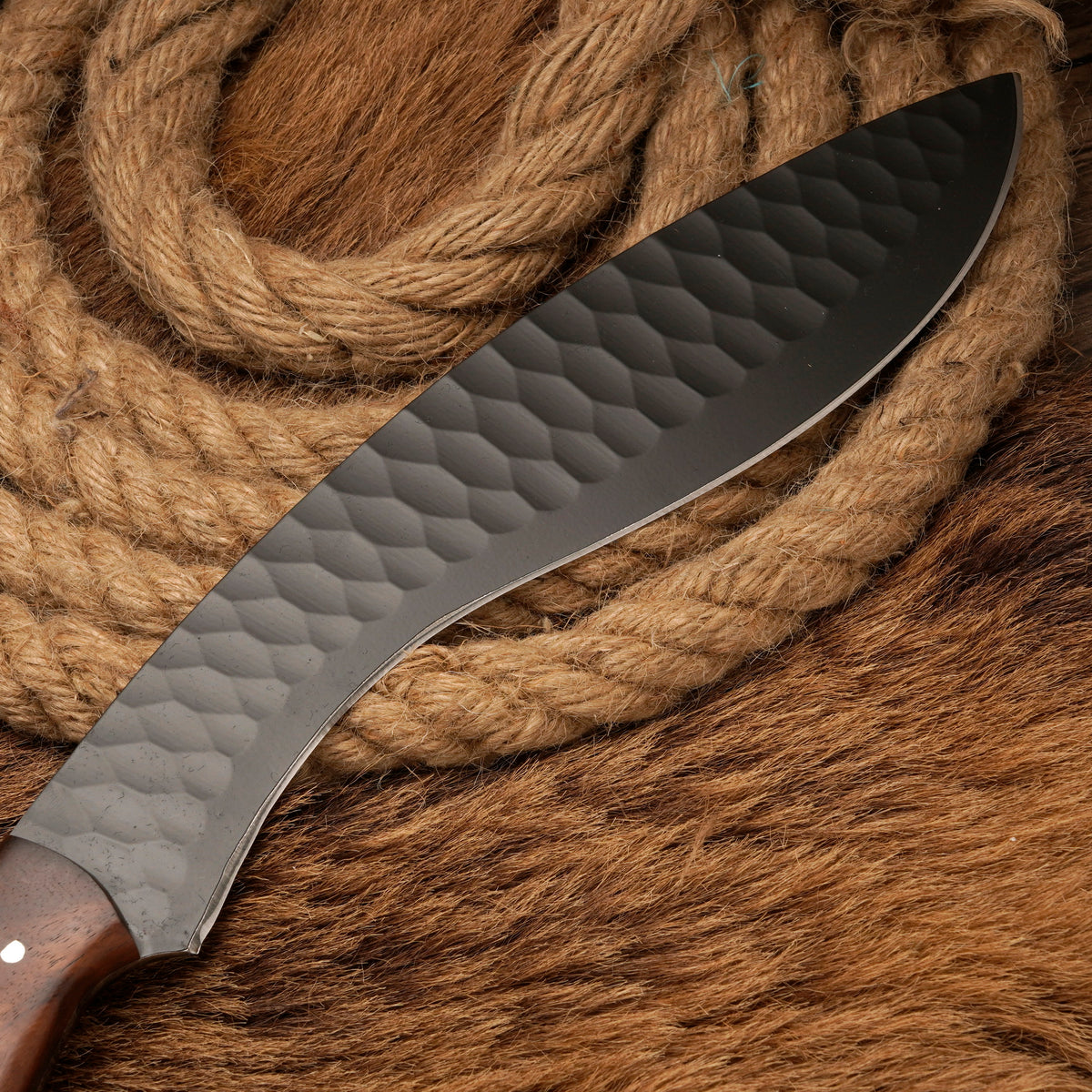 Handmade Carbon Steel Powder-Coated Curved Blade Knife – 16" Rosewood Handle