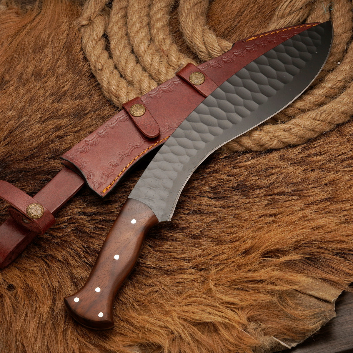 Handmade Carbon Steel Powder-Coated Curved Blade Knife – 16" Rosewood Handle
