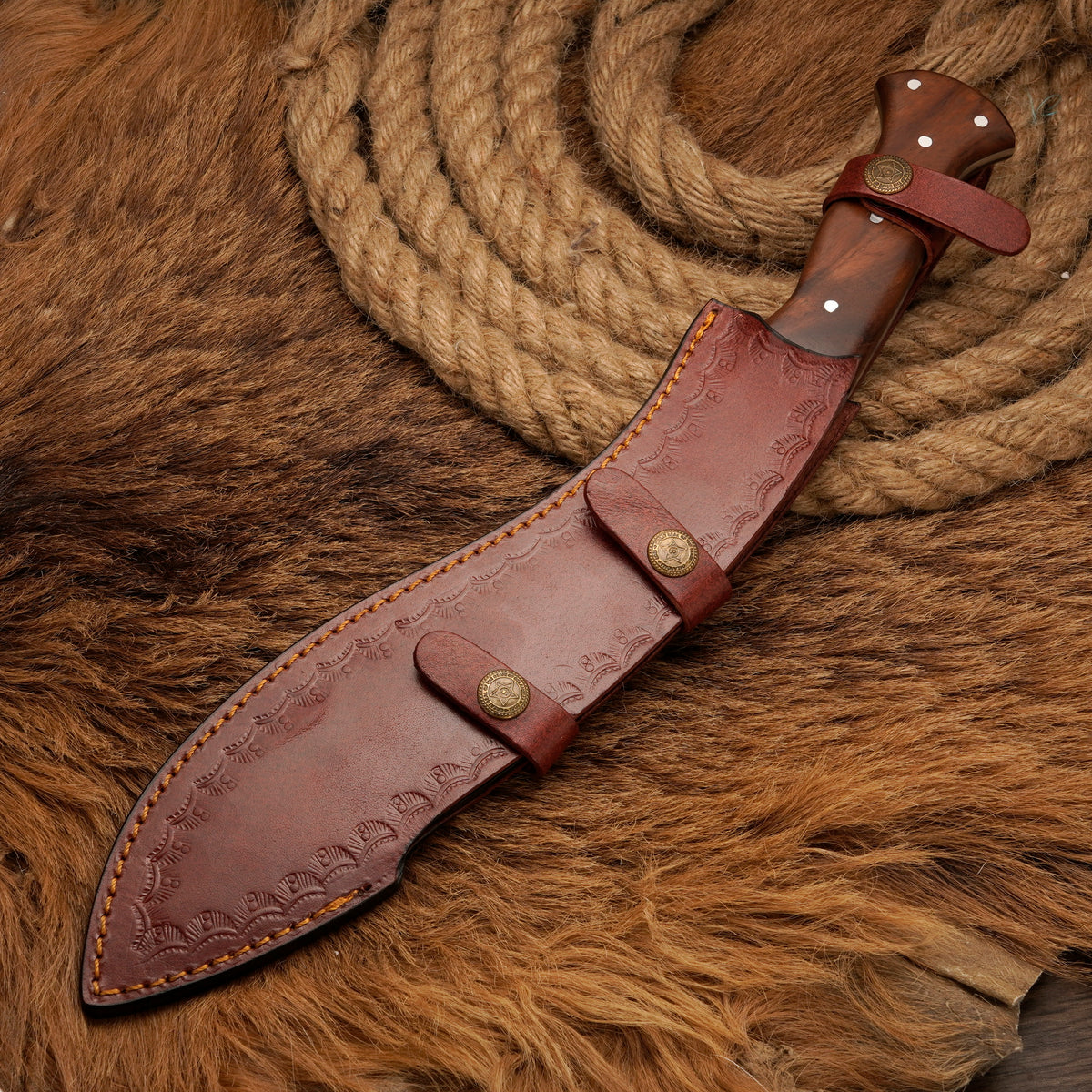 Handmade Carbon Steel Powder-Coated Curved Blade Knife – 16" Rosewood Handle