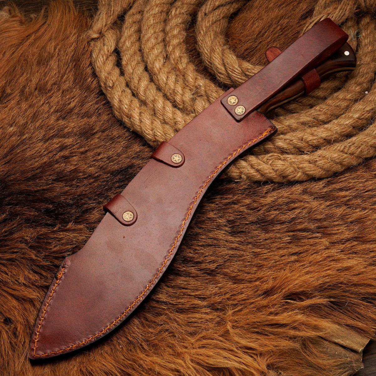 Handmade Carbon Steel Powder-Coated Curved Blade Knife – 16" Rosewood Handle