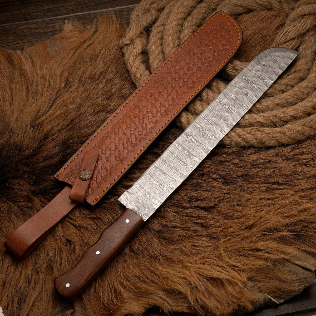 Handmade Damascus Steel Brisket Slicing Knife – Rosewood Handle