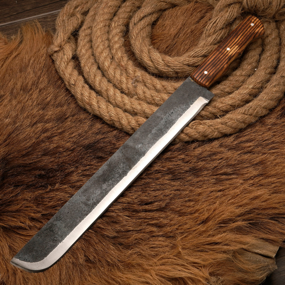 Handmade Carbon Steel Brisket Slicing Knife – Burnt Olive Wood Handle