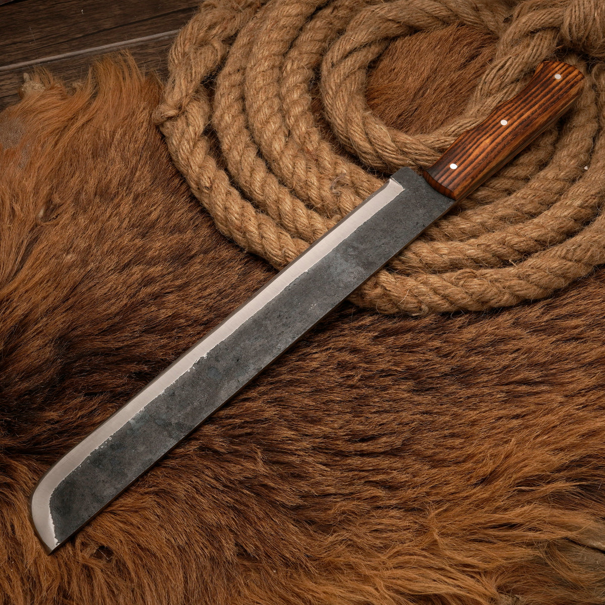 Handmade Carbon Steel Brisket Slicing Knife – Burnt Olive Wood Handle