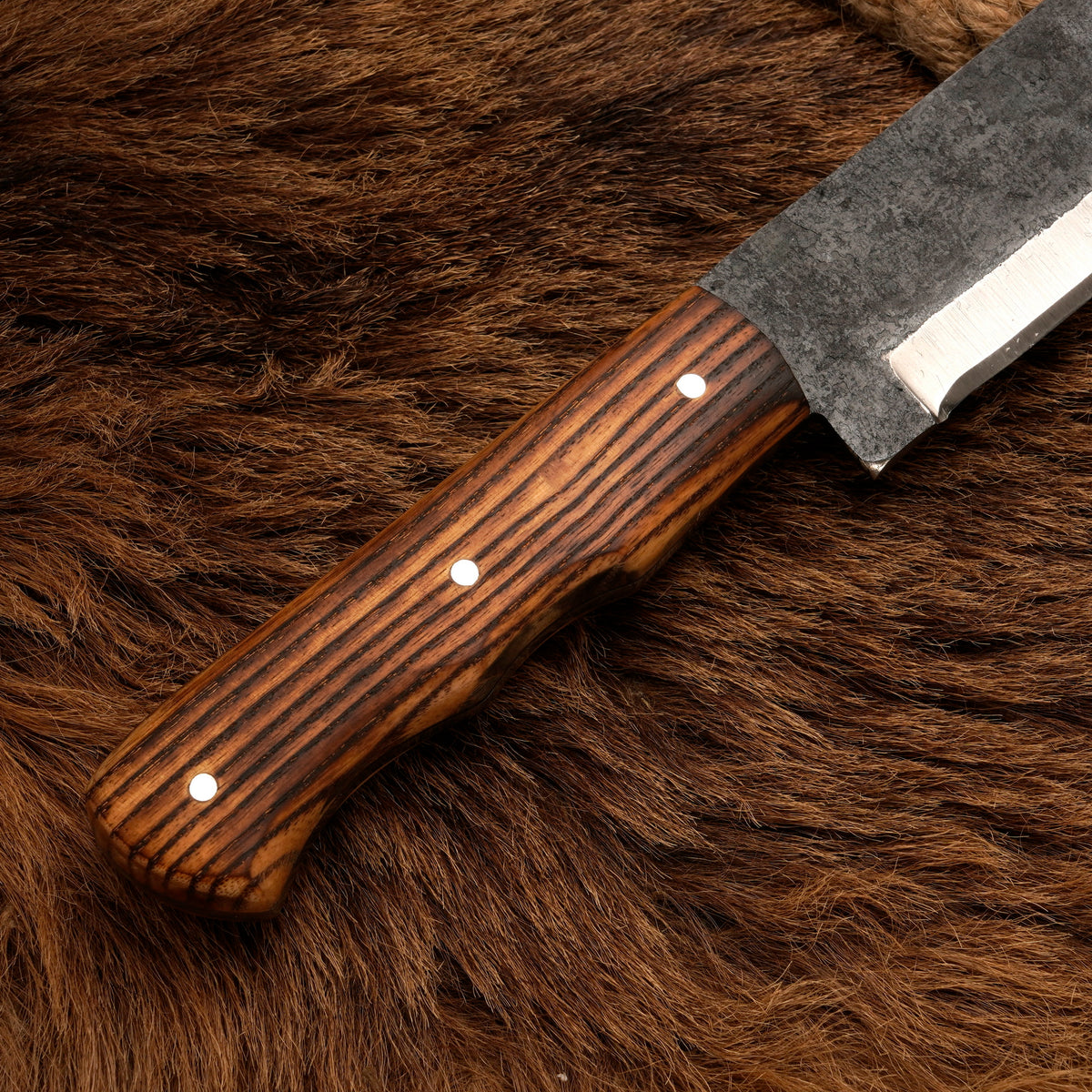 Handmade Carbon Steel Brisket Slicing Knife – Burnt Olive Wood Handle