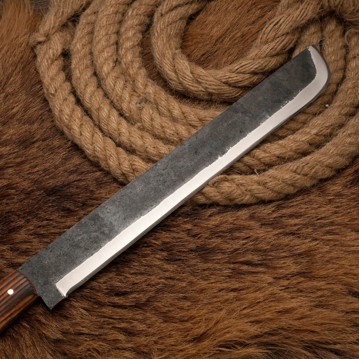 Handmade Carbon Steel Brisket Slicing Knife – Burnt Olive Wood Handle