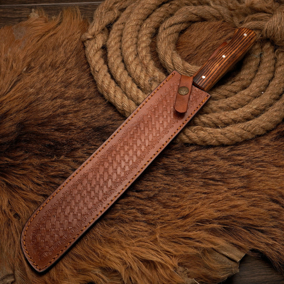 Handmade Carbon Steel Brisket Slicing Knife – Burnt Olive Wood Handle