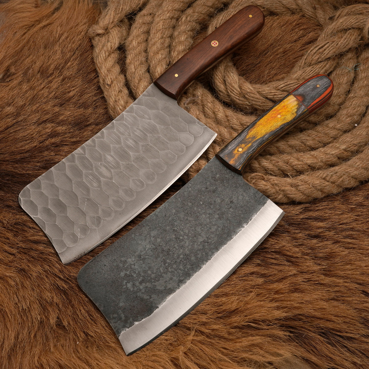 Handmade Carbon Steel Cleaver Knife – Rosewood Handle, 12-Inch