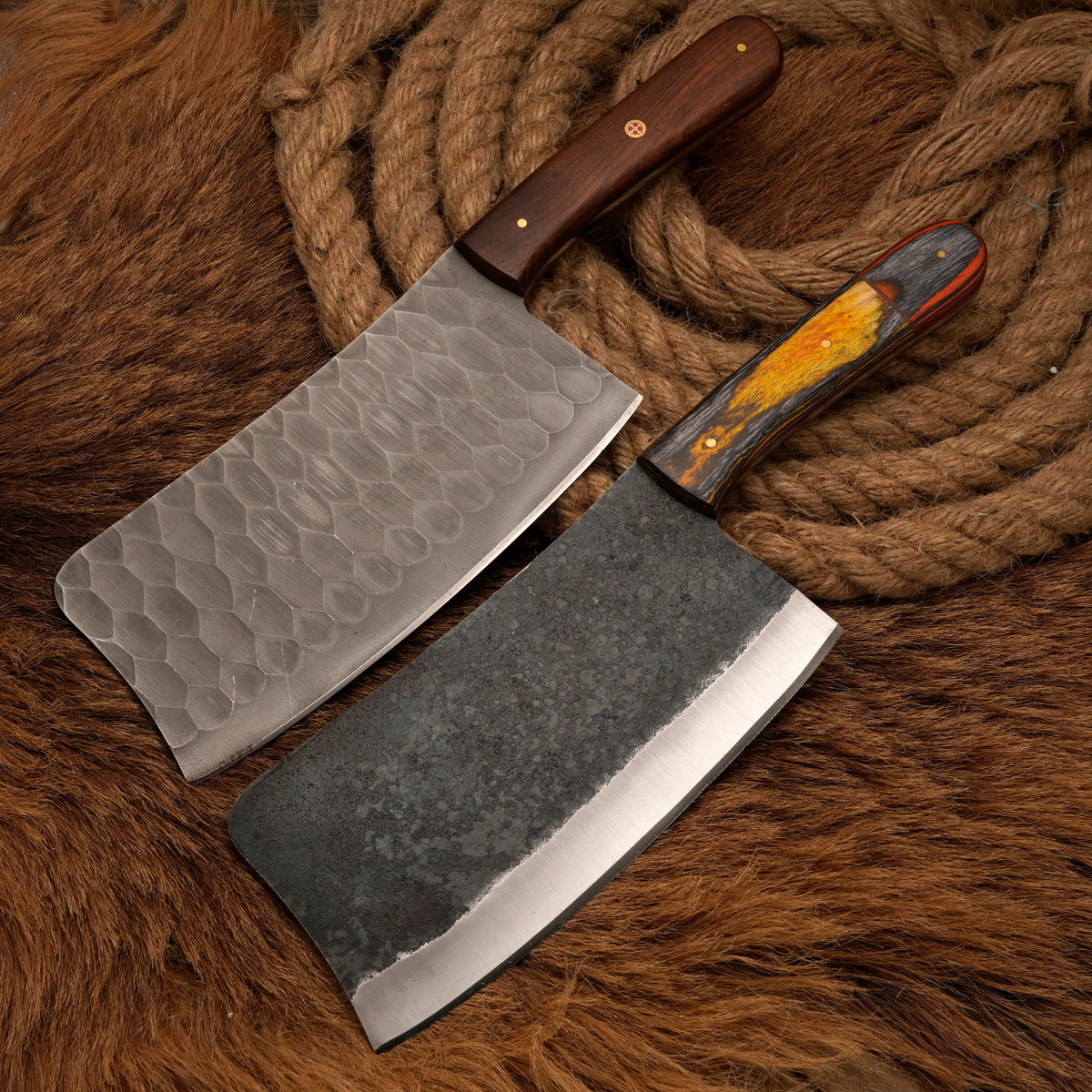 Handmade Carbon Steel Cleaver Knife – Rosewood Handle, 12-Inch