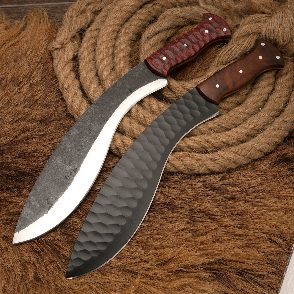 Handmade Carbon Steel Powder-Coated Curved Blade Knife – 16" Rosewood Handle