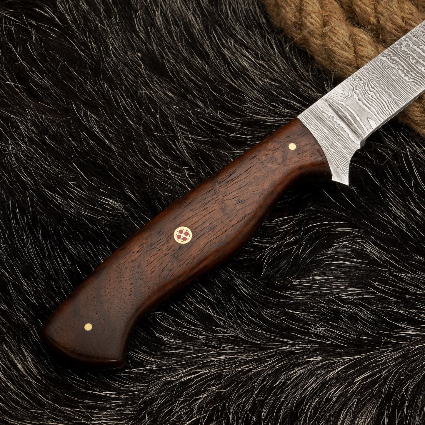 Handmade Damascus Steel Fillet Knife – 12" with Rose Wood Handle & Leather Sheath -11