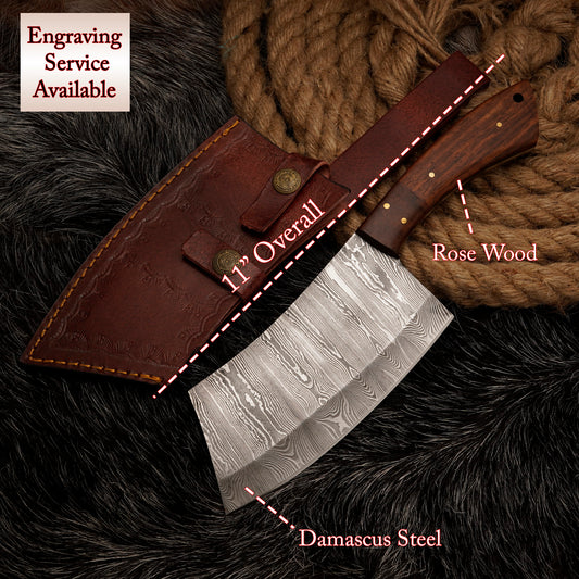 CHEF CHOPPER Knife Damascus Steel Butcher Chopper Engraved Knife Gift For Husband Anniversary Gift Camping Tool Chopper Christmas Gift