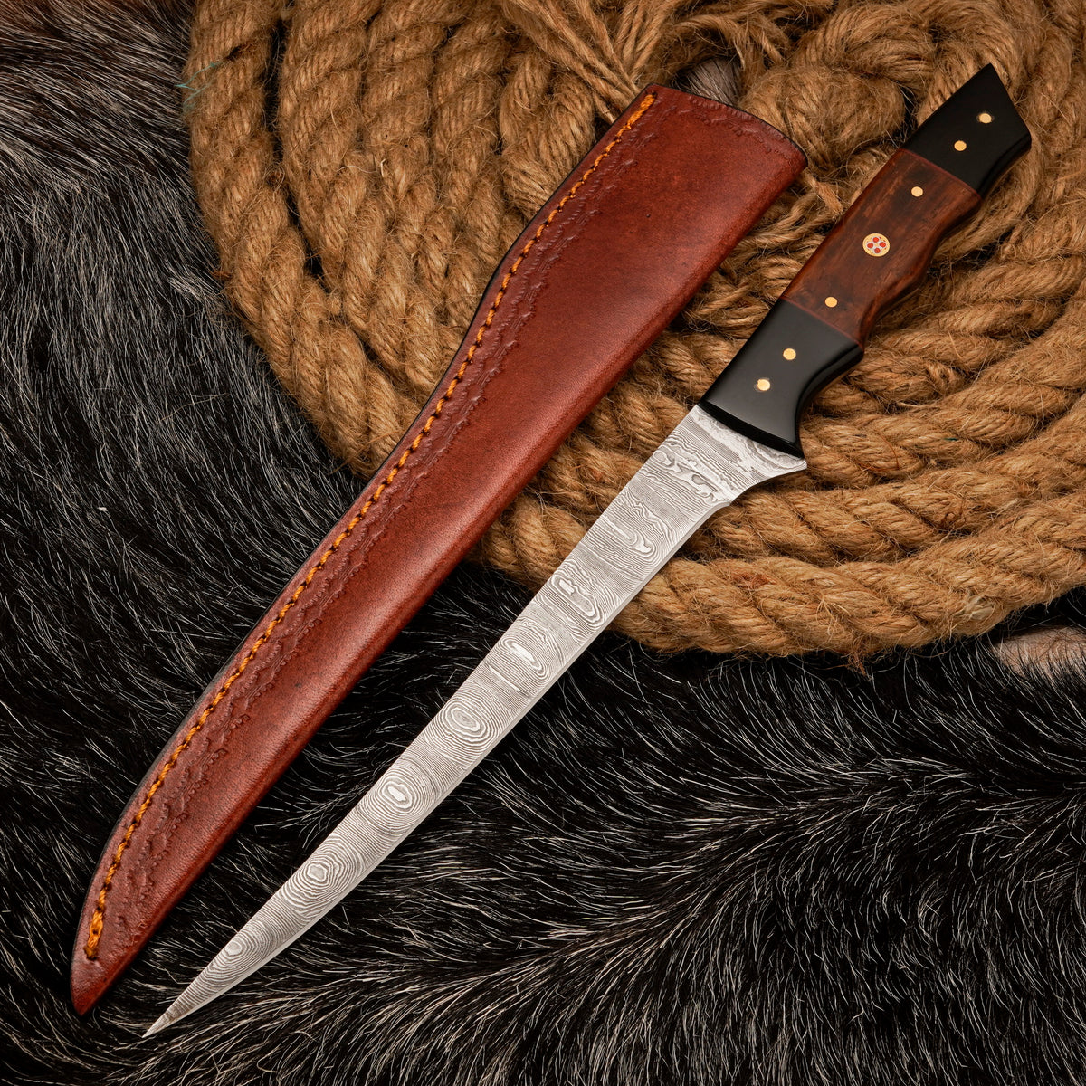 FISHING/FILLET KNIFE Handmade Damascus Steel Flexible Blade Knife Personalized Anniversary Gift Christmas Gift for Boyfriend Fixed Blade