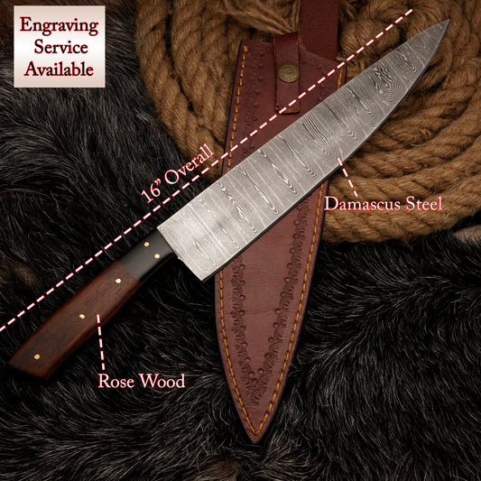 16" Custom Handmade Damascus Steel CHEF KNIFE Kitchen Knife Personalized Engraved Knife Gift For Husband Groomsmen Gift Christmas Gift