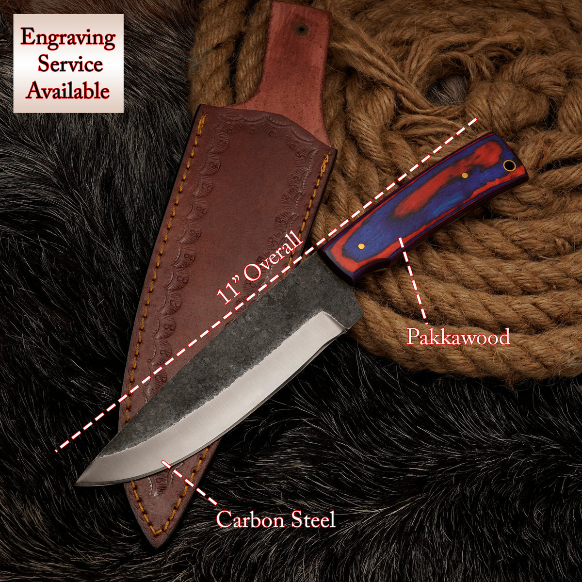 11" Custom Handmade Carbon Steel CAMPING SKINNER KNIFE Personalized Skinner Engraved Knife Gift For Husband Anniversary Gift Groomsmen Gift