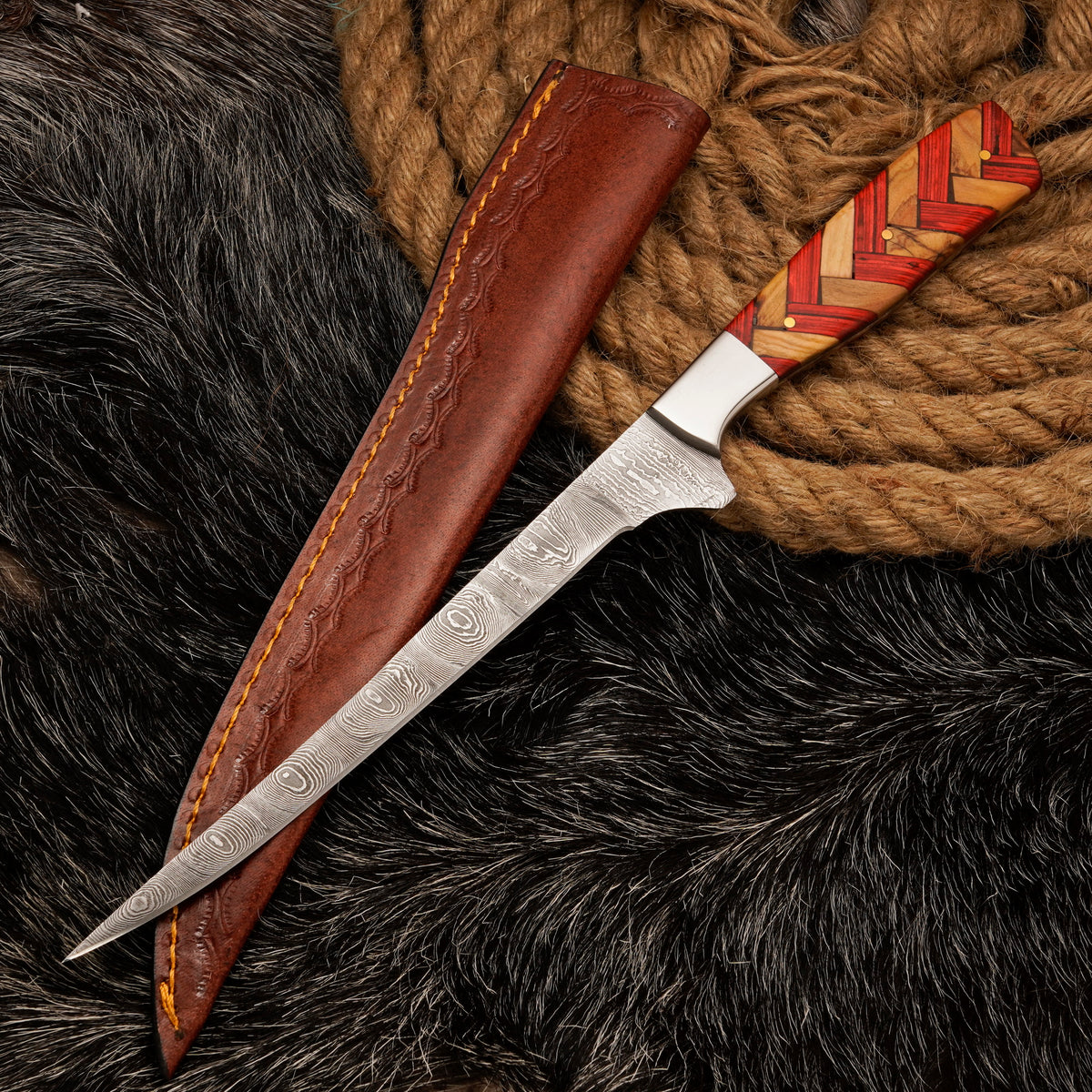FISHING/FILLET KNIFE Handmade Damascus Steel Flexible Blade Knife Personalized Anniversary Gift Christmas Gift for Boyfriend Fixed Blade
