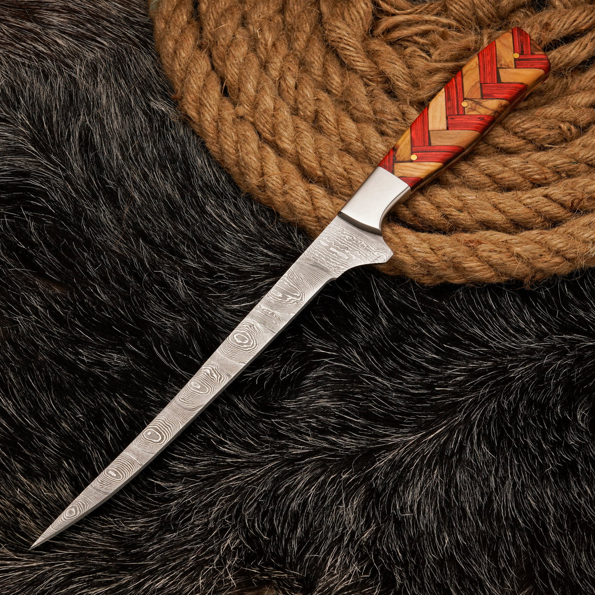 FISHING/FILLET KNIFE Handmade Damascus Steel Flexible Blade Knife Personalized Anniversary Gift Christmas Gift for Boyfriend Fixed Blade