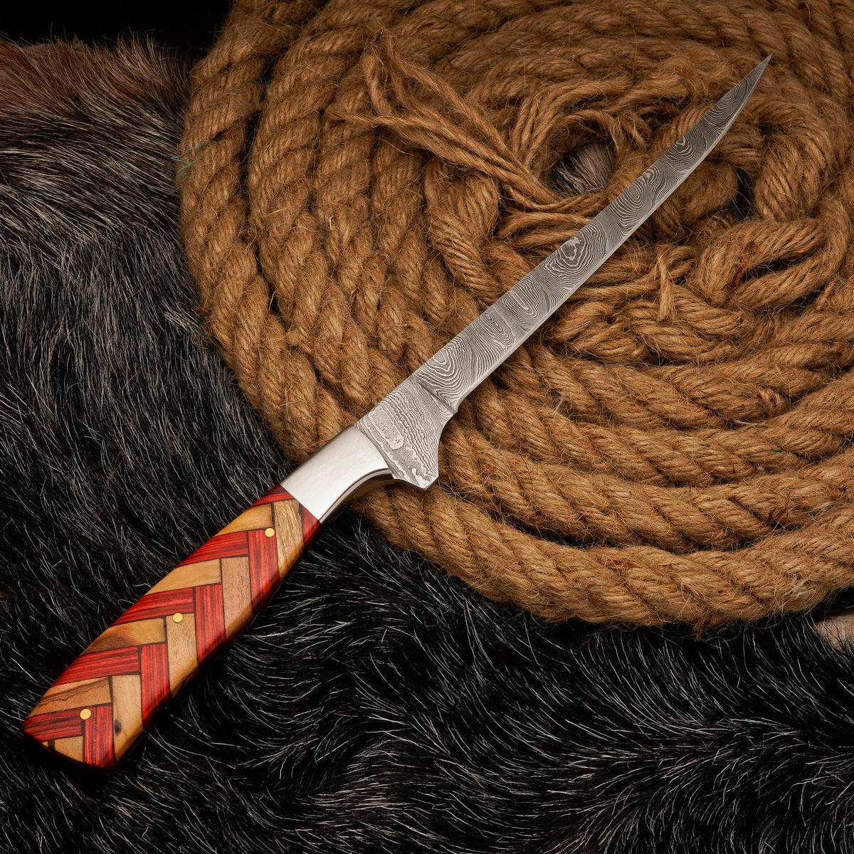 FISHING/FILLET KNIFE Handmade Damascus Steel Flexible Blade Knife Personalized Anniversary Gift Christmas Gift for Boyfriend Fixed Blade