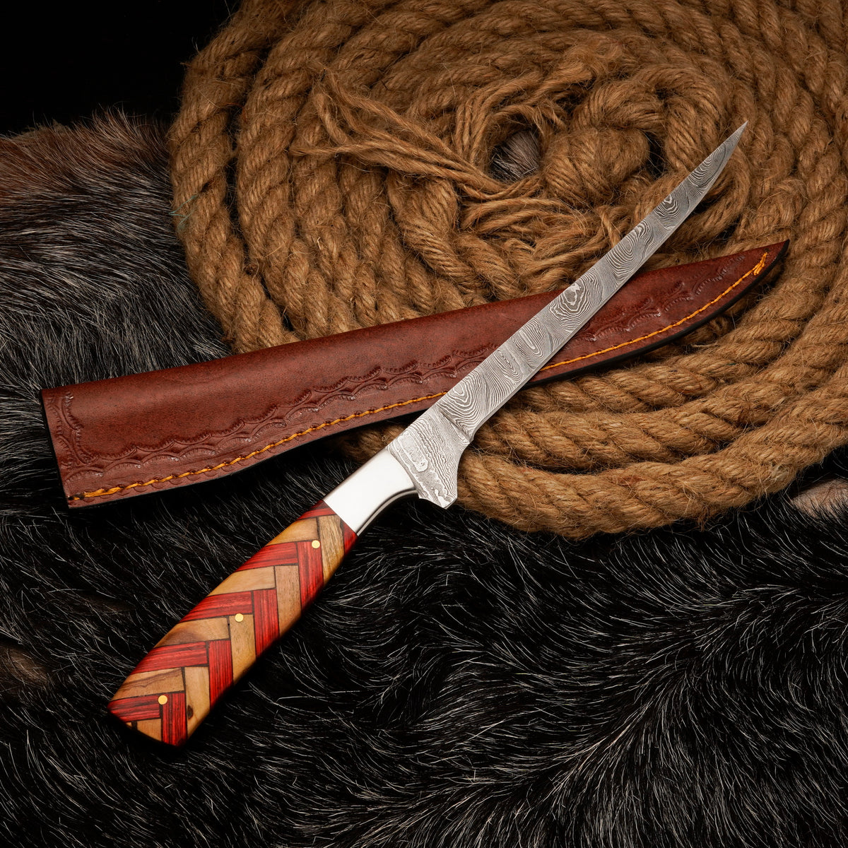 FISHING/FILLET KNIFE Handmade Damascus Steel Flexible Blade Knife Personalized Anniversary Gift Christmas Gift for Boyfriend Fixed Blade