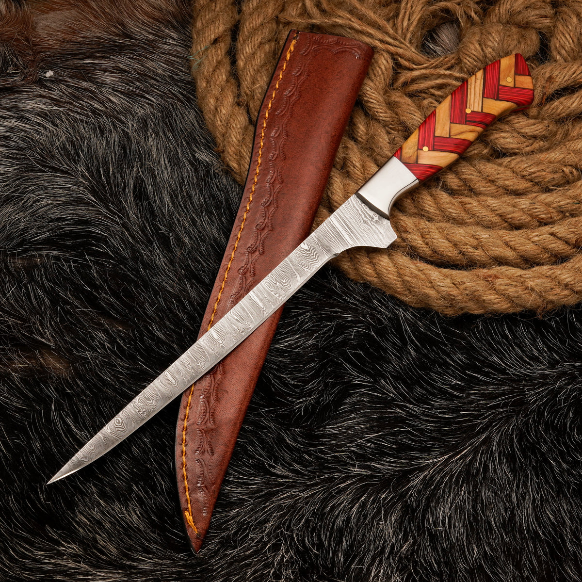 FILLET KNIFE Handmade Damascus Steel Flexible Blade Fishing Knife Birthday Gift for boyfriend Anniversary Gift Personalized Christmas Gift