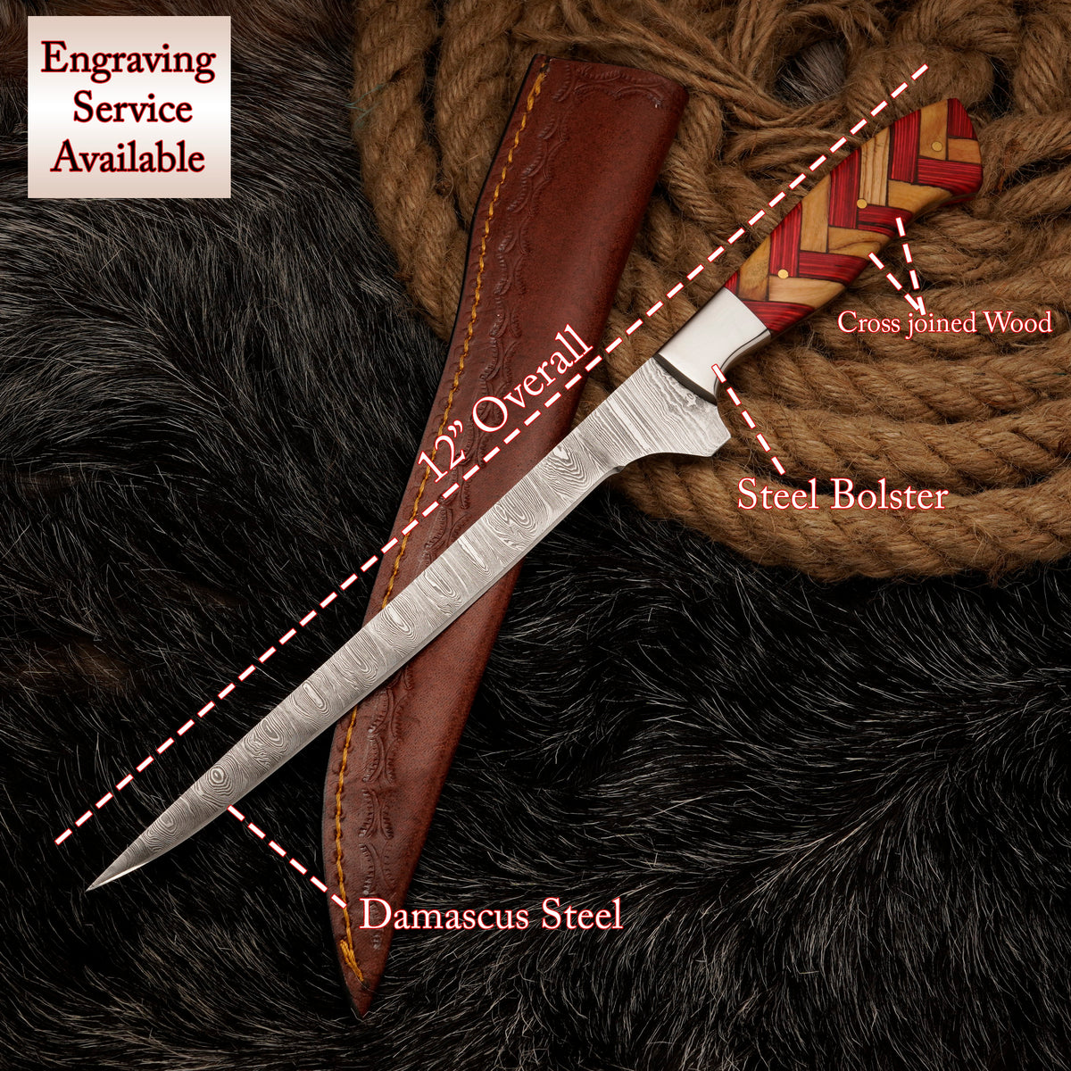 FILLET KNIFE Handmade Damascus Steel Flexible Blade Fishing Knife Birthday Gift for boyfriend Anniversary Gift Personalized Christmas Gift