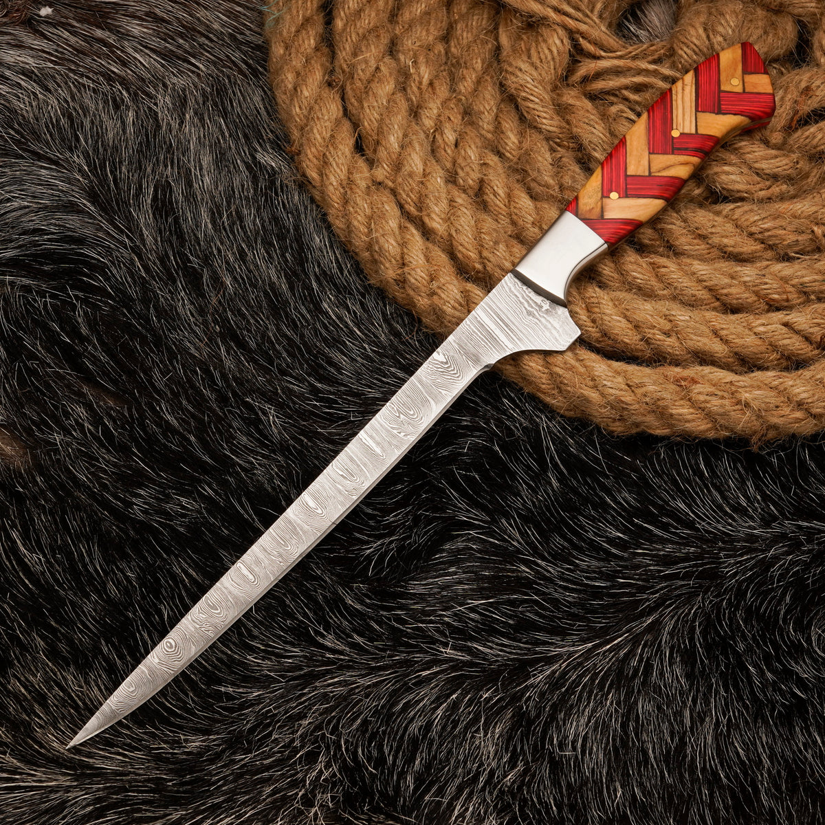 FILLET KNIFE Handmade Damascus Steel Flexible Blade Fishing Knife Birthday Gift for boyfriend Anniversary Gift Personalized Christmas Gift