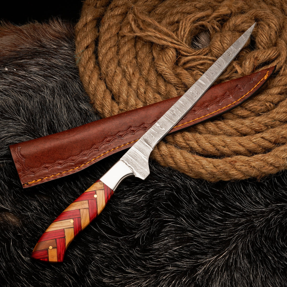 FILLET KNIFE Handmade Damascus Steel Flexible Blade Fishing Knife Birthday Gift for boyfriend Anniversary Gift Personalized Christmas Gift