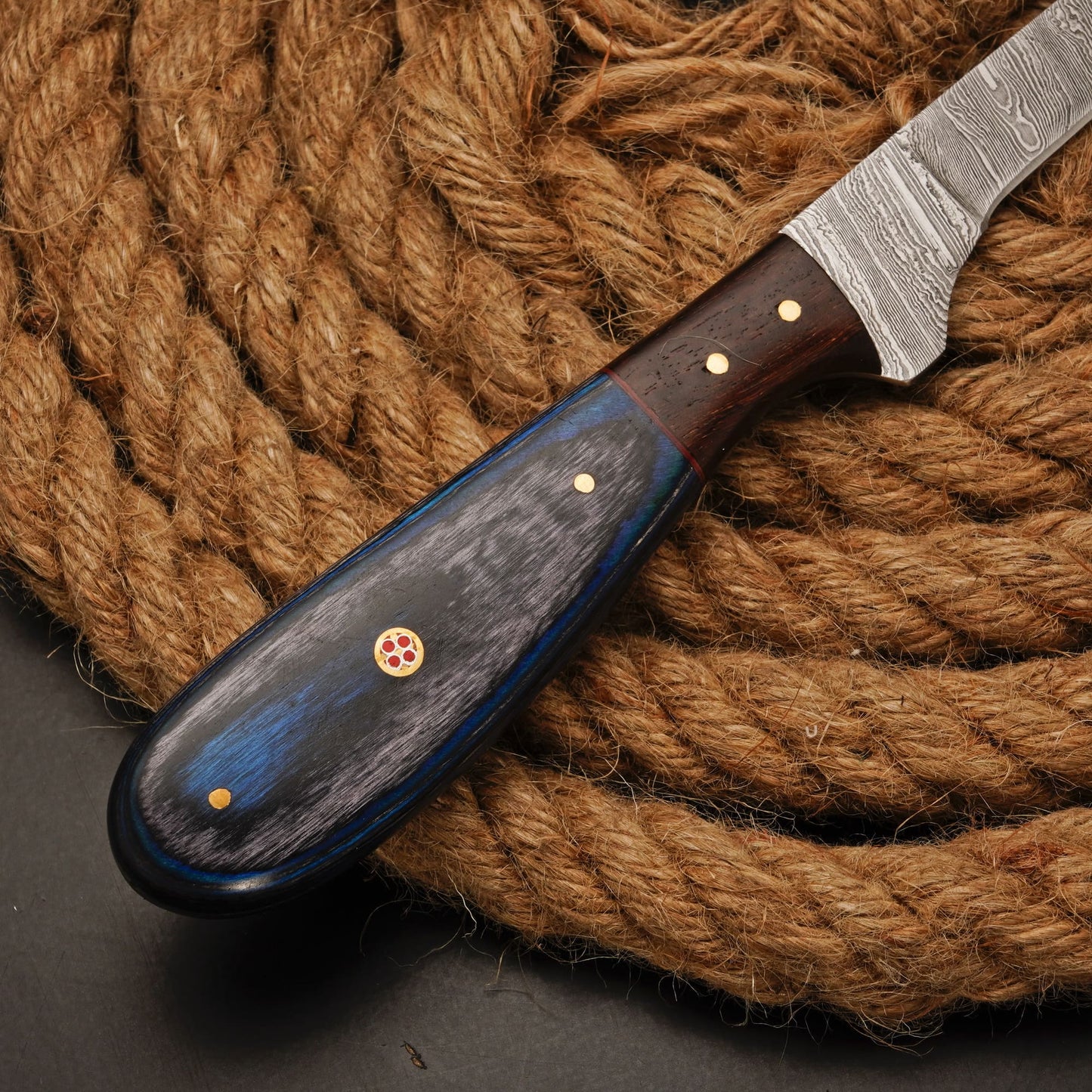 Handmade Damascus Steel Fillet Knife – 12" with Pakka Wood Handle & Leather Sheath -22