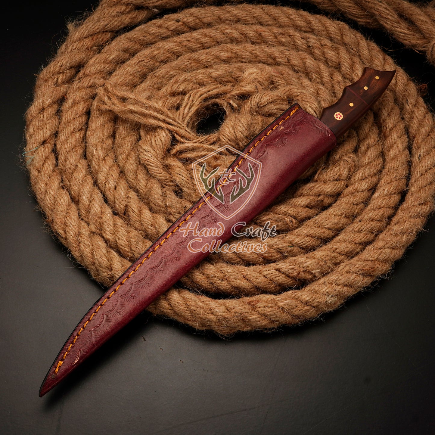 Handmade Stainless Steel Fillet Knife – 13" with Rose Wood Handle & Leather Sheath -F-12