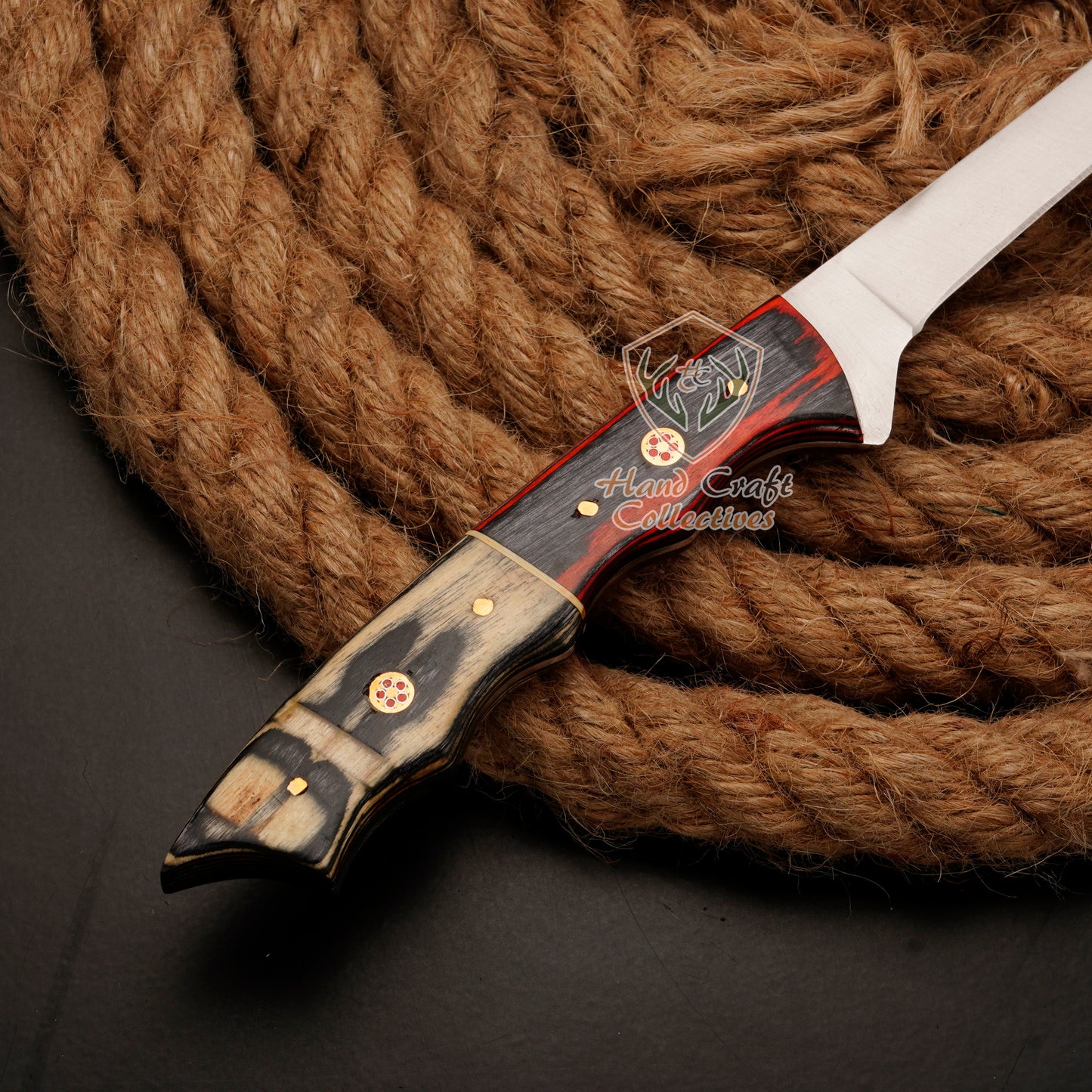 Handmade J2 Stainless Steel Fillet Knife – 13" with Pakka Wood Handle & Leather Sheath -F-11