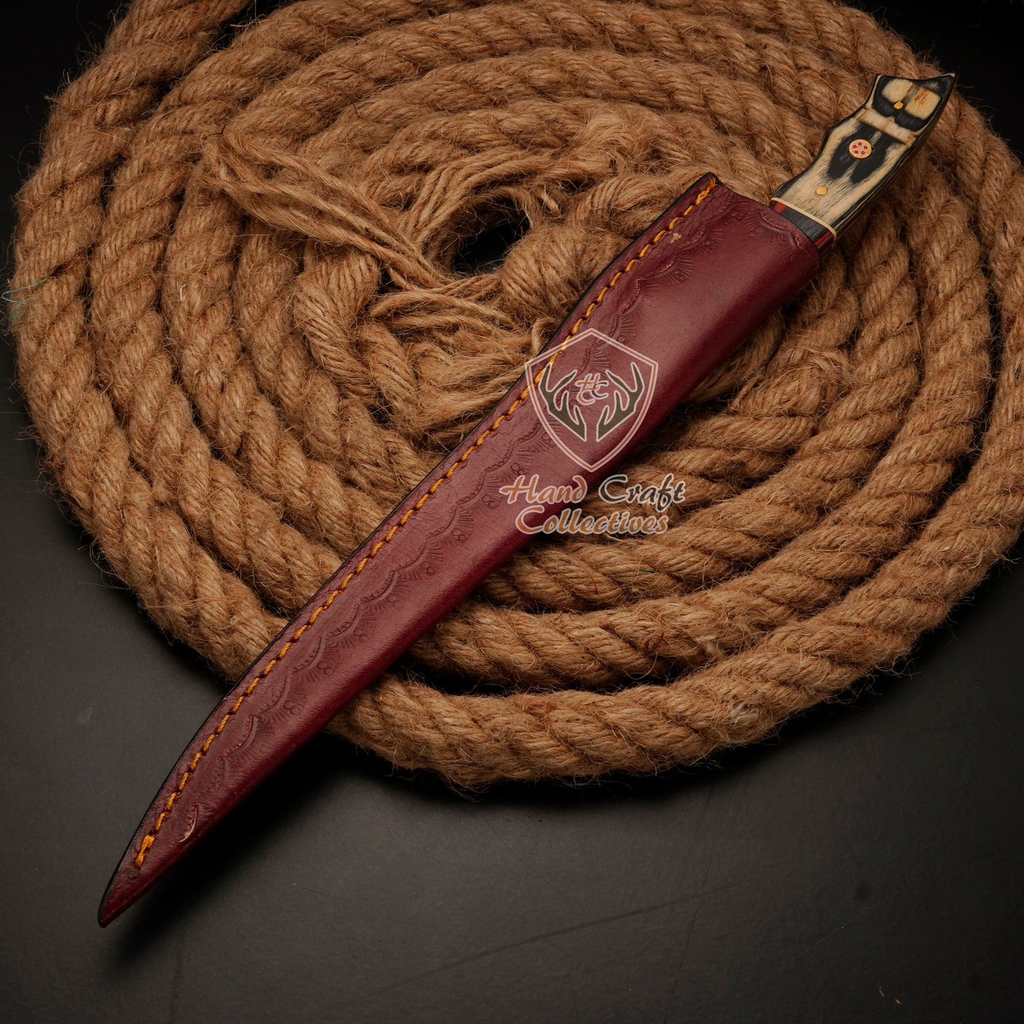 Handmade J2 Stainless Steel Fillet Knife – 13" with Pakka Wood Handle & Leather Sheath -F-11