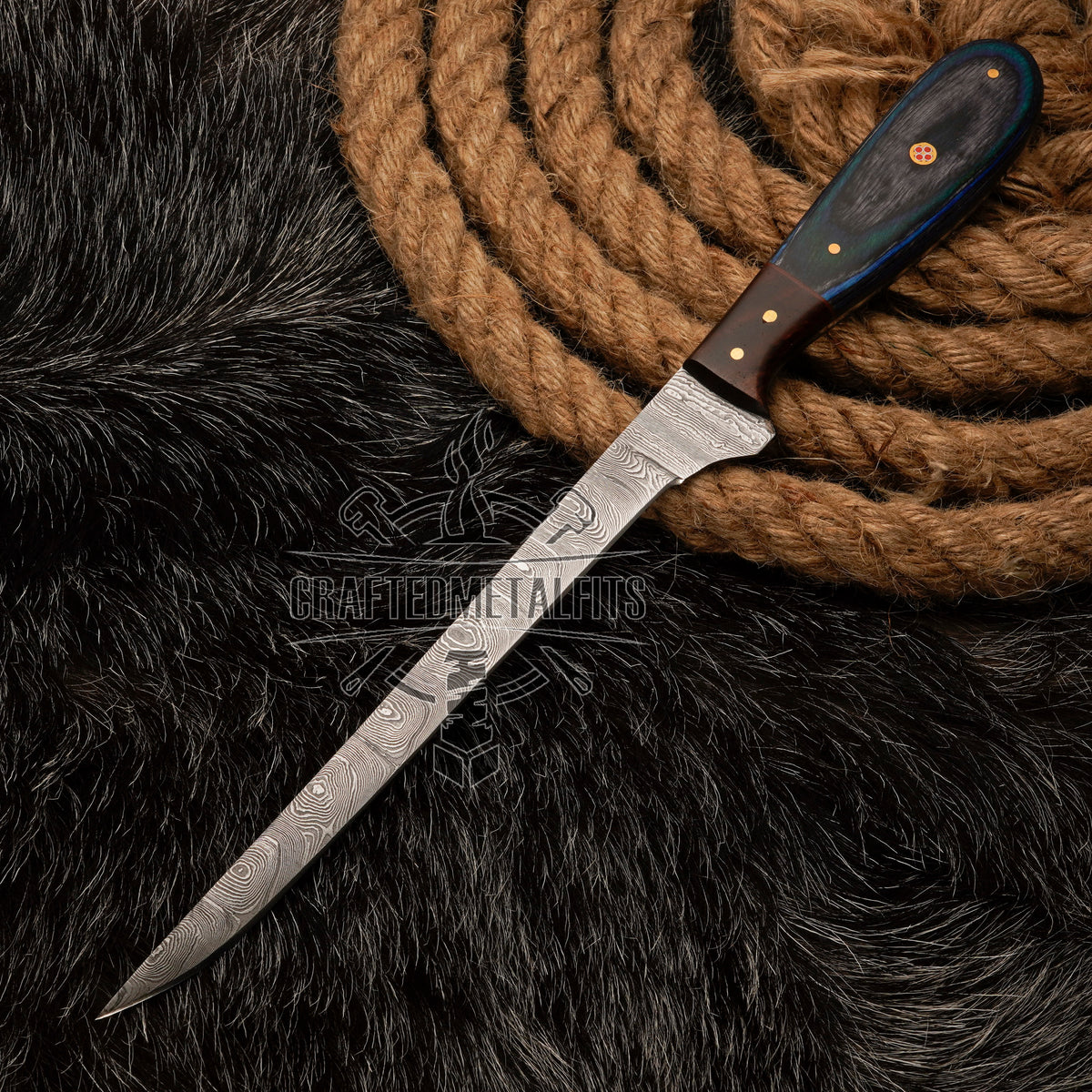 FISHING/FILLET KNIFE Handmade Damascus Steel Flexible Blade Knife Personalized Anniversary Gift Christmas Gift for Boyfriend Fixed Blade