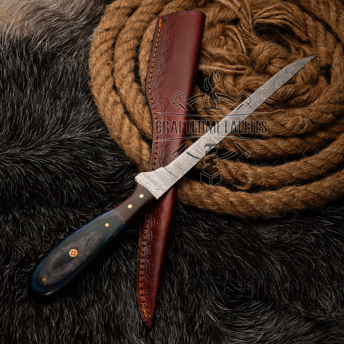 FISHING/FILLET KNIFE Handmade Damascus Steel Flexible Blade Knife Personalized Anniversary Gift Christmas Gift for Boyfriend Fixed Blade