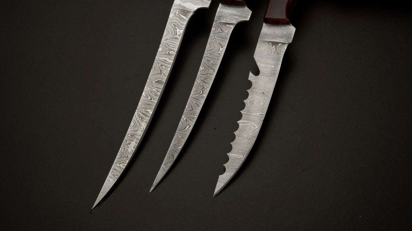 3 Pc Fillet Knife set Handmade Damascus Steel Fishing Knife Best Gift For Fishing Lover Personalized Knife Anniversary Gift For Husband (Copy)