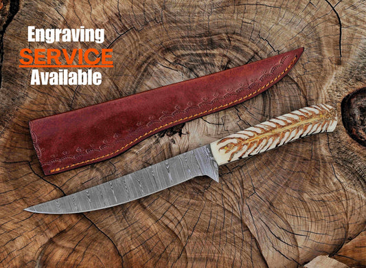 Handmade Damascus Steel Fillet Knife – 13" with Resin Wood Handle & Leather Sheath UF-30