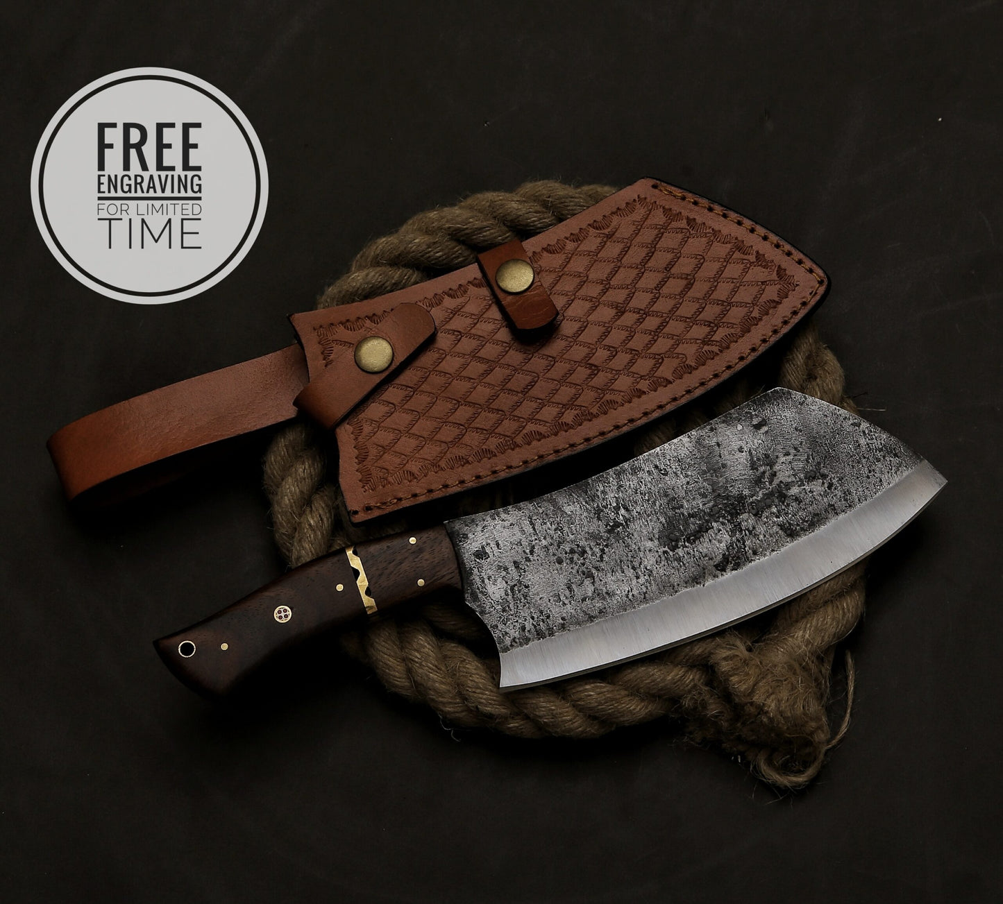 Chef Cleaver Chopper Kitchen Butcher Full Tang Handmade High Carbon Steel Chef Knife Rose Wood Curved Handle Gift Outdoor Chop Butcher Knife