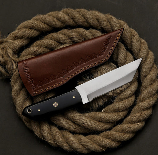 8" Tanto knife with leather sheath gift for father tanto knife with Buffalo Horn Handle camping knife best grip knife groomsmen gift