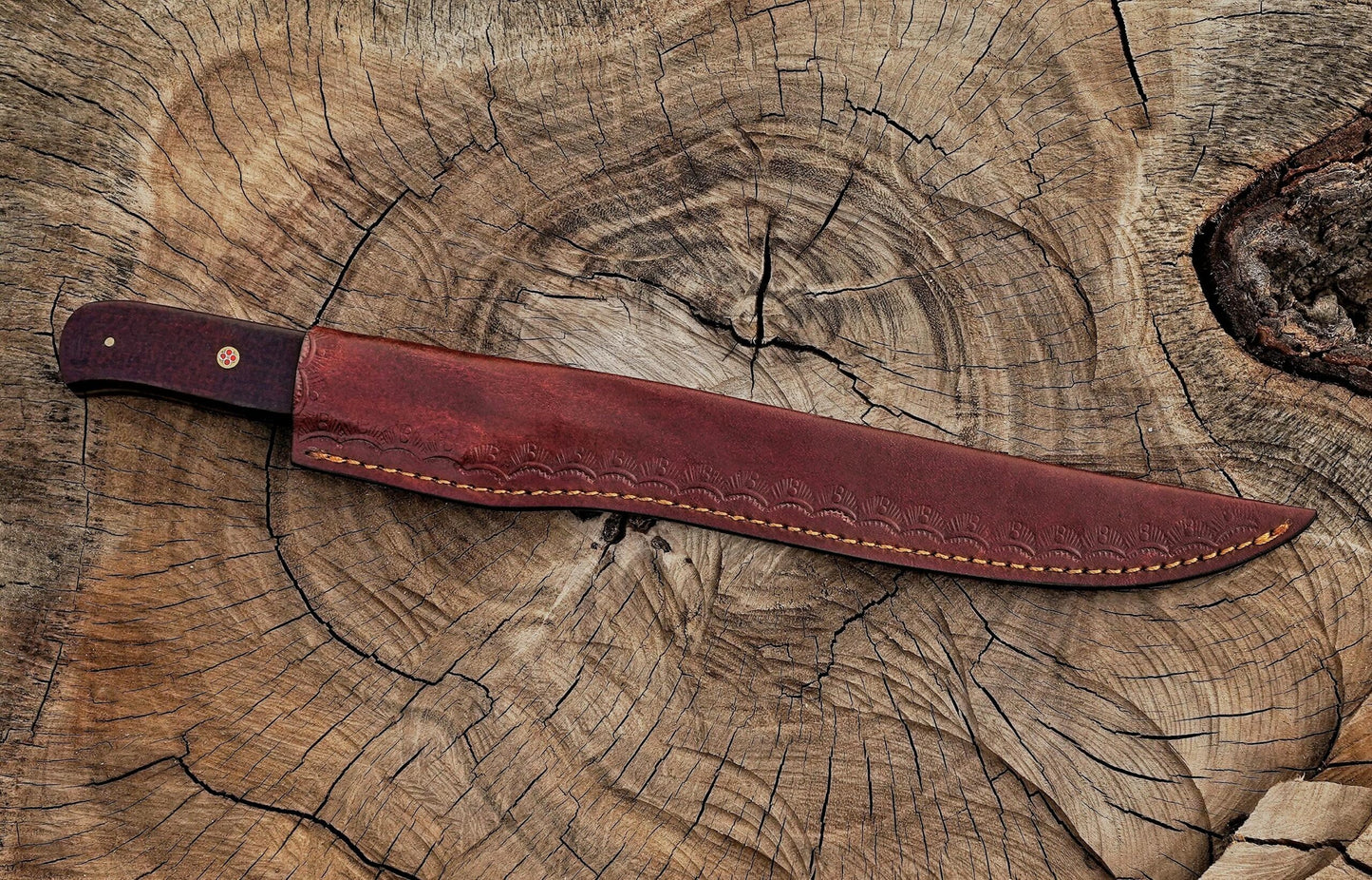 Handmade Damascus Steel Fillet Knife – 13" with Exotic & Micarta Wood Handle & Leather Sheath UF-31
