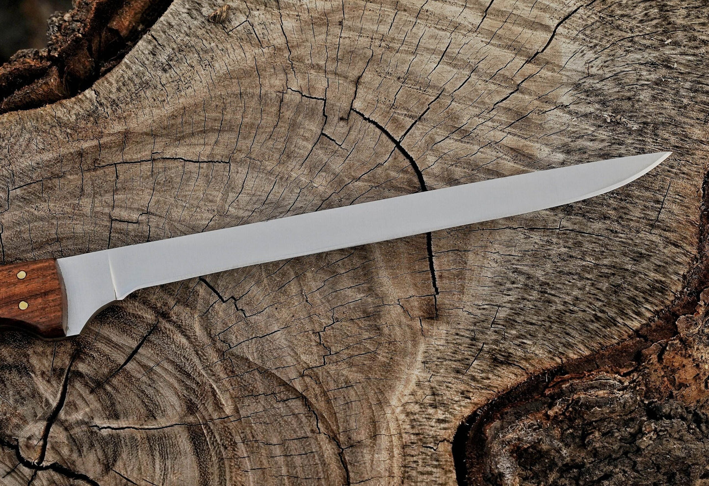 Handmade Stainless Steel Fillet Knife – 12" with Pakka Wood Handle & Leather Sheath UF-32