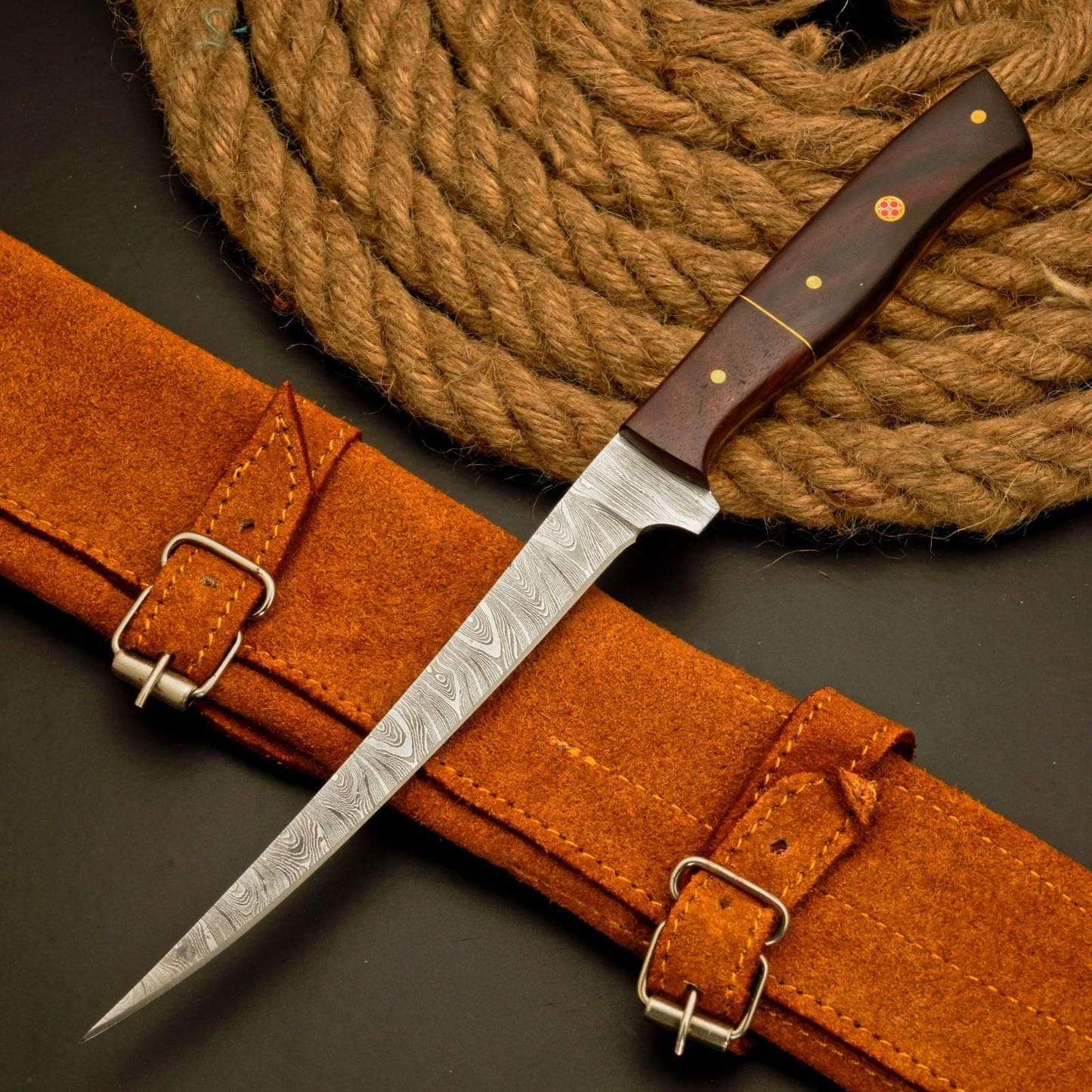 3 Pc Fillet Knife set Handmade Damascus Steel Fishing Knife Best Gift For Fishing Lover Personalized Knife Anniversary Gift For Husband