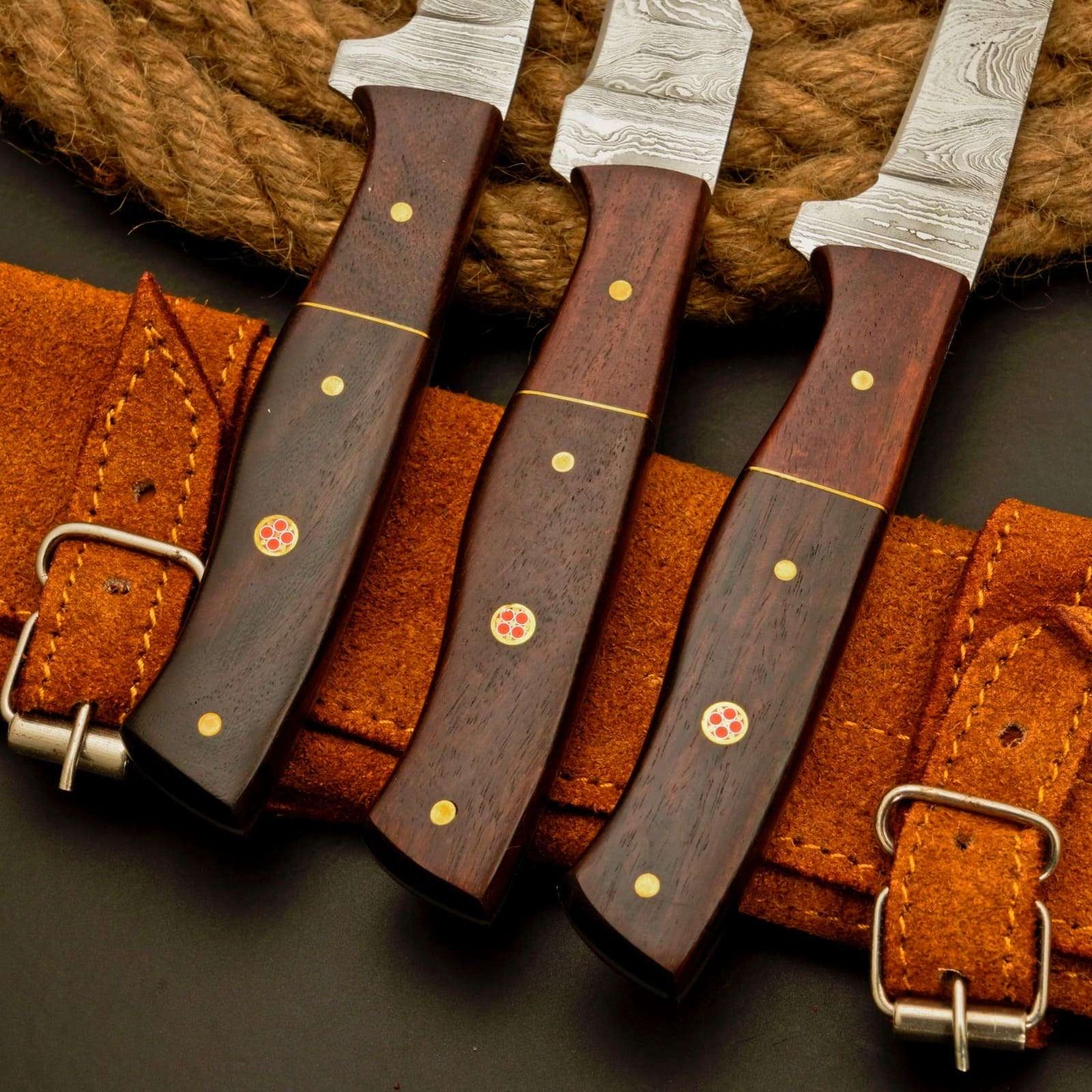3 Pc Fillet Knife set Handmade Damascus Steel Fishing Knife Best Gift For Fishing Lover Personalized Knife Anniversary Gift For Husband