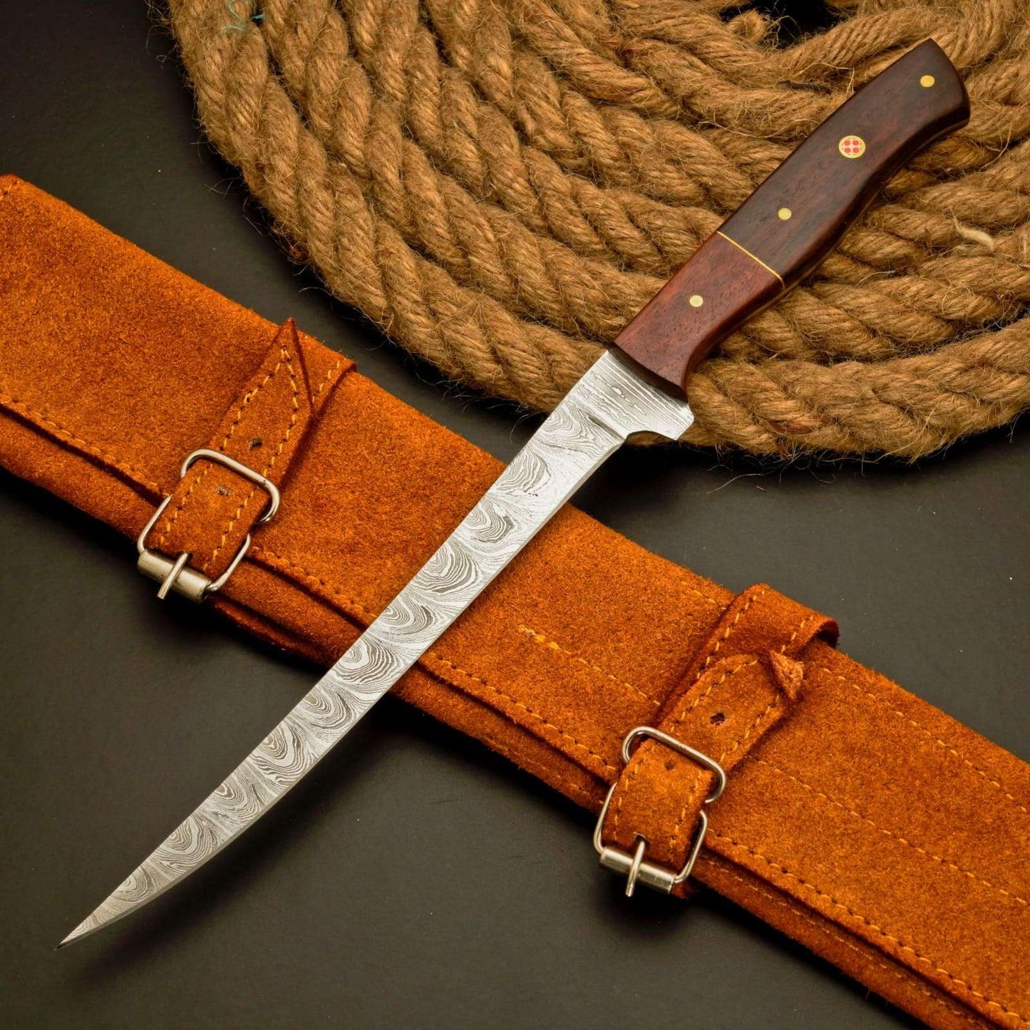 3 Pc Fillet Knife set Handmade Damascus Steel Fishing Knife Best Gift For Fishing Lover Personalized Knife Anniversary Gift For Husband