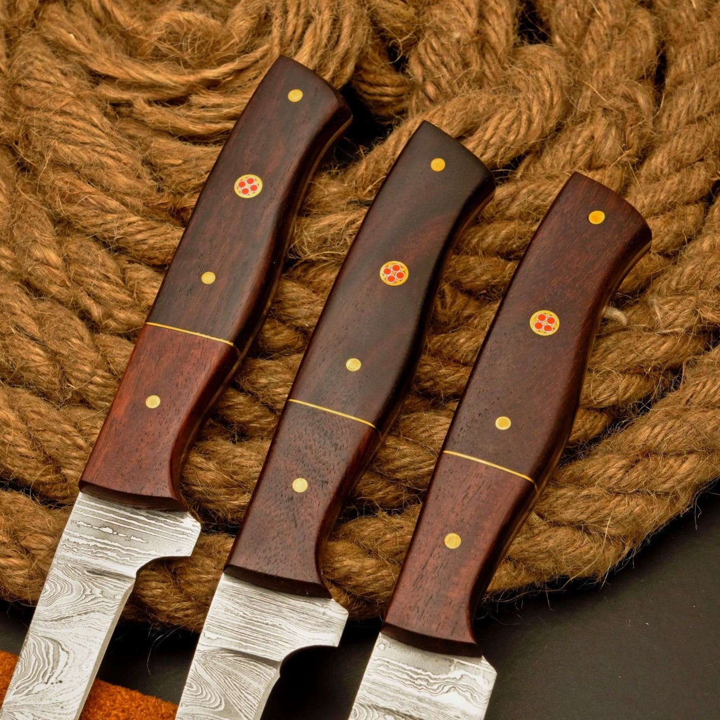 3 Pc Fillet Knife set Handmade Damascus Steel Fishing Knife Best Gift For Fishing Lover Personalized Knife Anniversary Gift For Husband