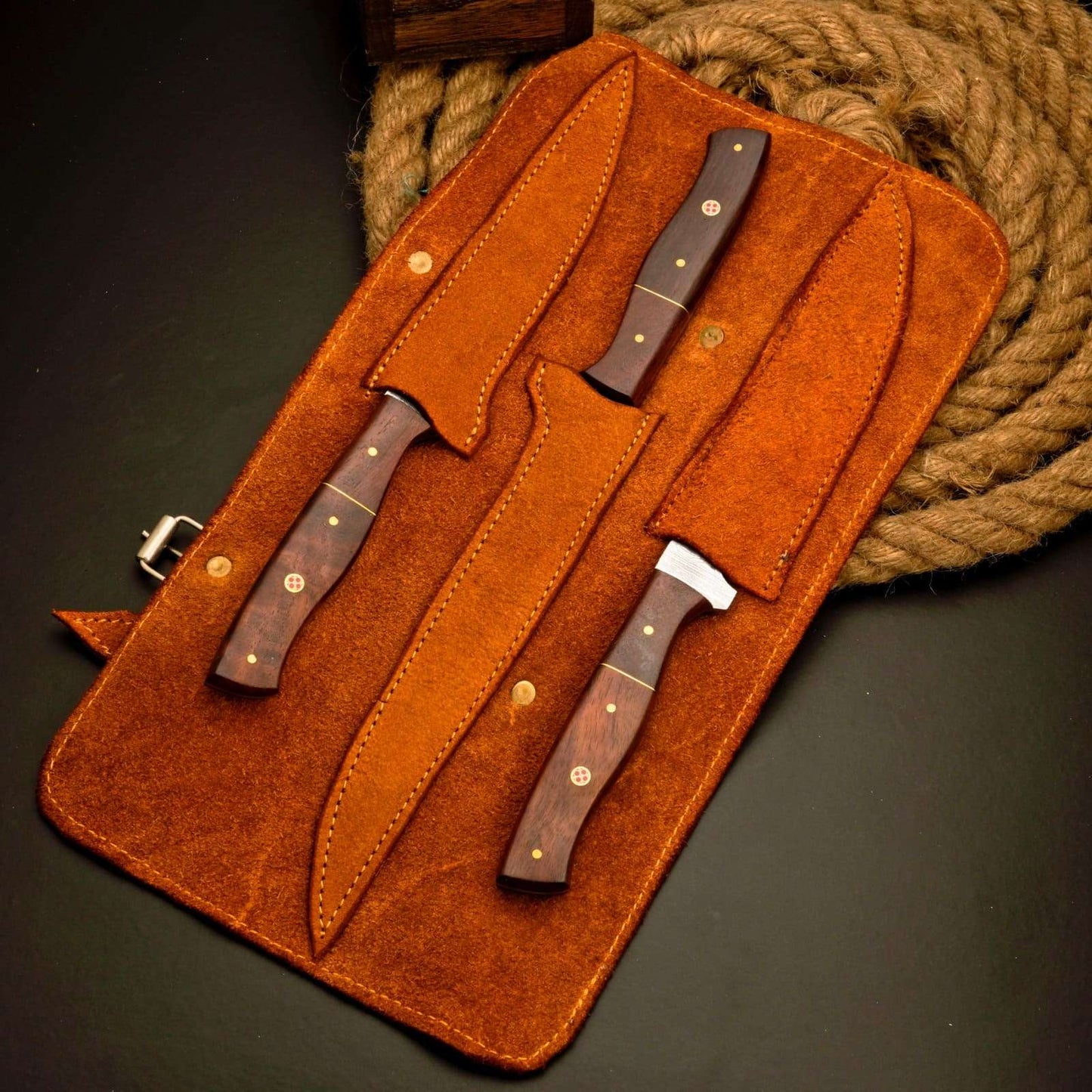 3 Pc Fillet Knife set Handmade Damascus Steel Fishing Knife Best Gift For Fishing Lover Personalized Knife Anniversary Gift For Husband